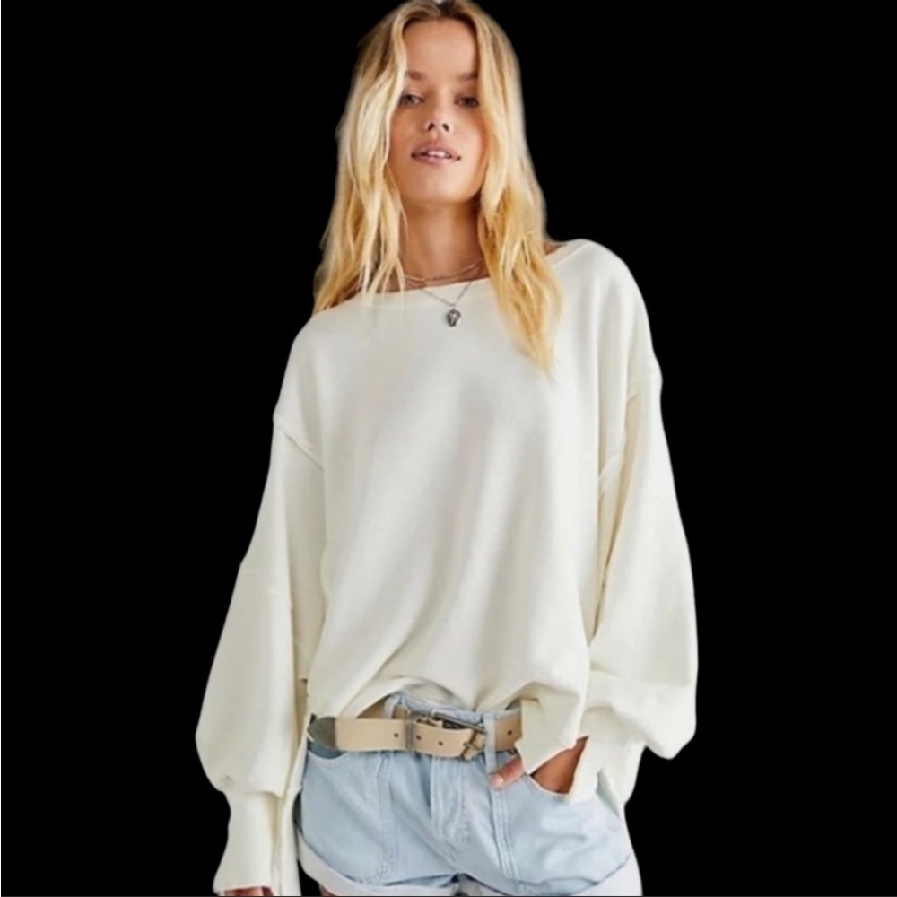 FREE PEOPLE CAMDEN PULLOVER SWEATSHIRT in White - Picture 3 of 7